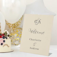 ベージュモダンモノグラシンプルム結婚の歓迎