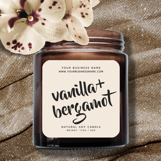 ベージュモダンロウソク製品ラベル スクエアシール