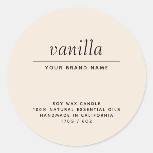 ベージュモダン包装用キャンドル ラウンドシール (正面)