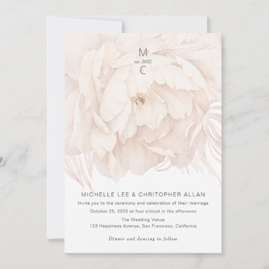 ベージュモダン庭園の結婚式インベーシスの優雅な 招待状 (正面)