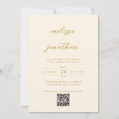 ベージュモダン金ゴールドフォトモノグラムQRコード結婚s 招待状 (正面)