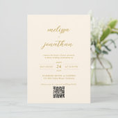 ベージュモダン金ゴールドフォトモノグラムQRコード結婚s 招待状 (スタンド正面)