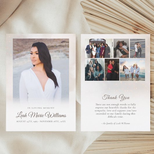 ベージュモダン雲メモリアル葬儀 サンキューカード