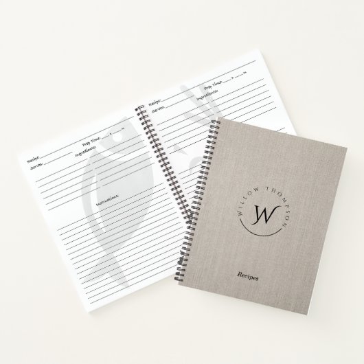 ベージュモノグラムのリ素朴ネンレシピ ノートブック (内部)