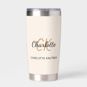 ベージュモノグラムイニシャル名シンプル 保温保冷タンブラー (背面)