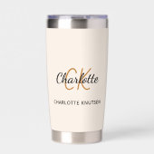 ベージュモノグラムイニシャル名シンプル 保温保冷タンブラー (正面)