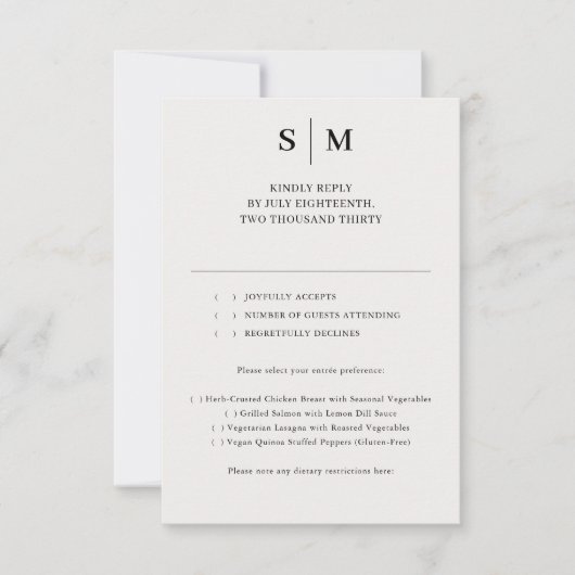 ベージュモノグラムクラシックウェディングRSVP 出欠カード (正面)