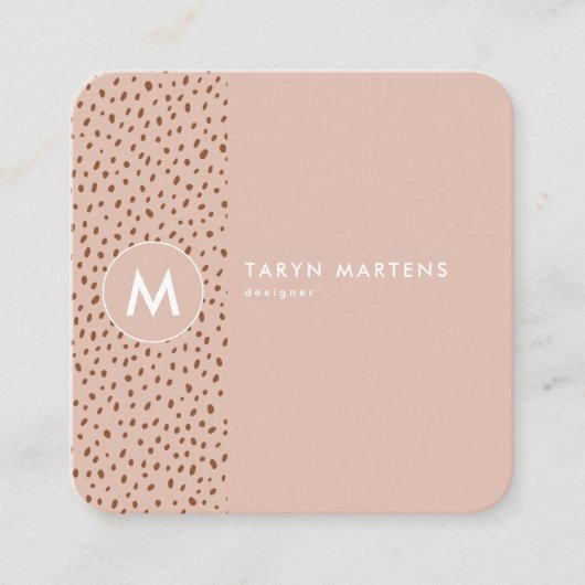 ベージュモノグラムテラコッタブラウンドットプリント スクエア名刺 (正面)