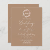 ベージュモノグラムバジェット結婚式招待状 (正面/裏面)