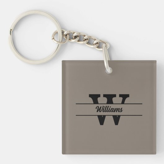 ベージュモノグラムパーソナライズされたファミリー名 キーホルダー (正面)