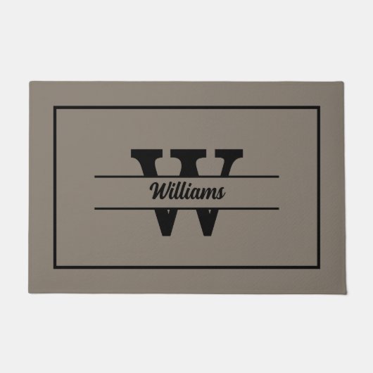 ベージュモノグラムパーソナライズされたファミリー名 ドアマット (正面)