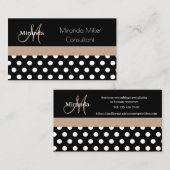 ベージュモノグラム白黒水玉模様 名刺 (正面/裏面)
