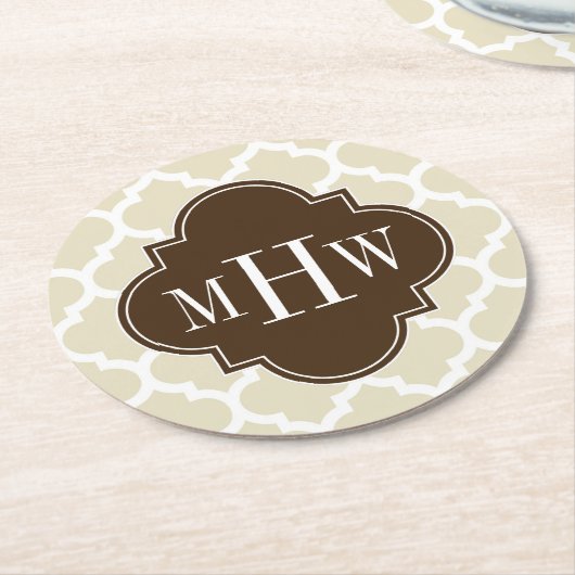 ベージュモロッコ#5 Dk Brown 462c13 3Iモノグラム ラウンドペーパーコースター (アングル)