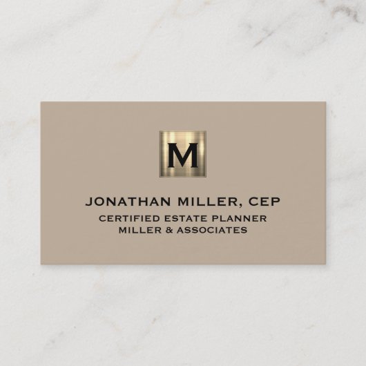 ベージュラグジュアリー金ゴールドイニシャルロゴ名刺 名刺 (正面)