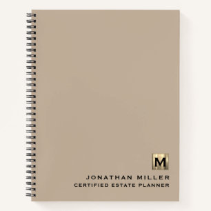 ベージュラグジュアリー金ゴールドイニシャルロゴ ノートブック