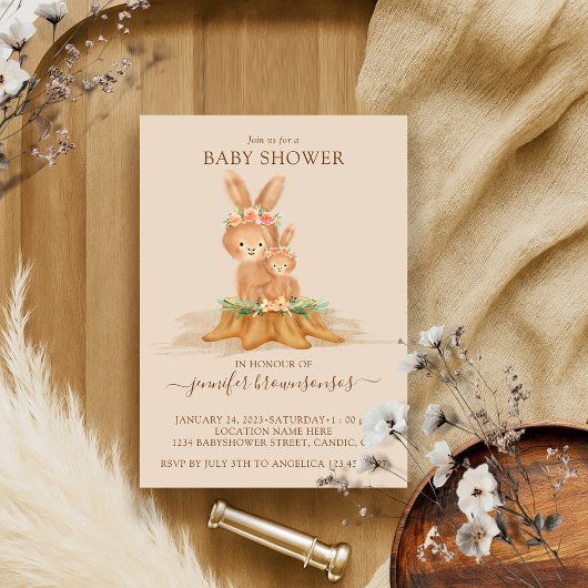 ベージュラビットモーミーバニーベビー 招待状