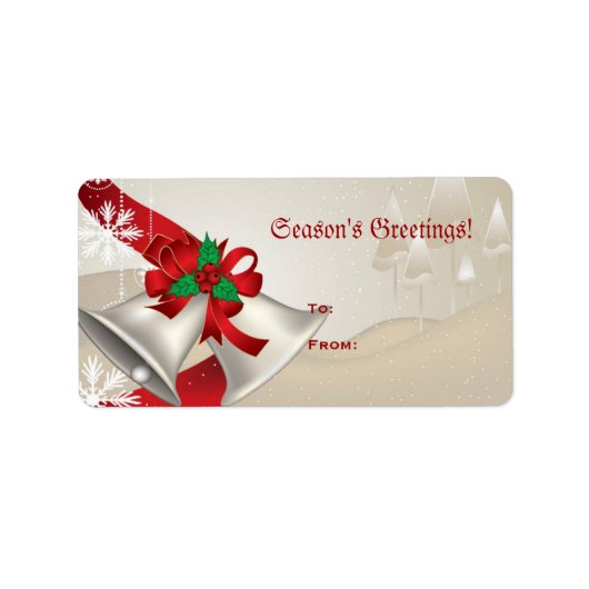 ベージュラベルのクリスマスベルとリボン ラベル (正面)