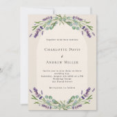 ベージュラベンダーフローラの緑のラグジュアリー結婚ズ 招待状 (正面)