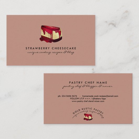 ベージュリトルチーズケーキストロベリーペストリーデザート 名刺 (正面/裏面)