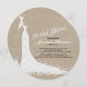 ベージュリネンとホワイトレ結婚ースのドレス 招待状 (正面/裏面)