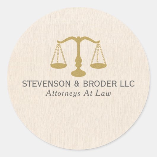 ベージュリネンのテクスチャと金ゴールドジャスティススケール ラウンドシール (正面)