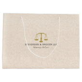 ベージュリネンのテクスチャと金ゴールドジャスティススケール ラージペーパーバッグ (裏面)