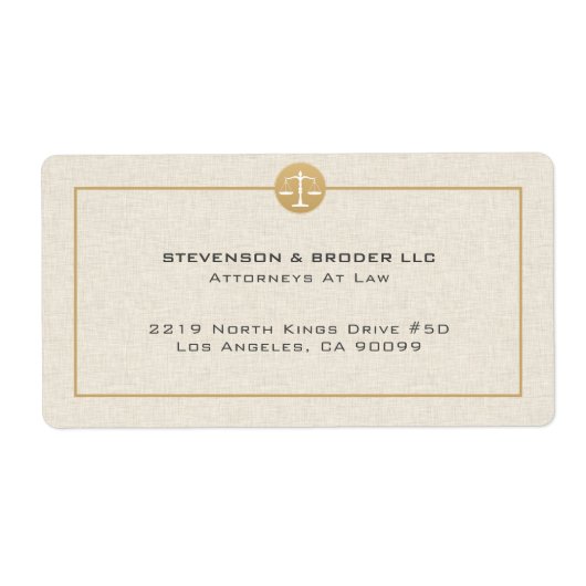 ベージュリネンのテクスチャと金ゴールドジャスティスロゴ ラベル (正面)