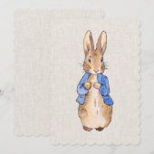 ベージュリネンの背景を持つウサギのピーター 招待状 (正面/裏面)