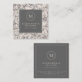 ベージュリネンエレガントフローラ |モノグラムメダリオン スクエア名刺 (正面/裏面)