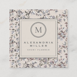 ベージュリネンエレガントフローラ |モノグラム スクエア名刺