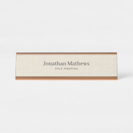 ベージュリネンクレメテクスチャシンプルモノグラエレガントム デスクネームプレート