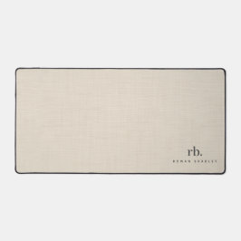 ベージュリネンクレメテクスチャシンプルモノグラエレガントム デスクマット