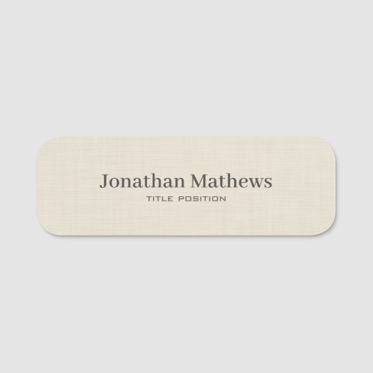 ベージュリネンクレメテクスチャシンプルモノグラエレガントム 名札 (正面)