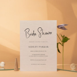 ベージュリネンシンプルブラックスクリプトバチェロレッテ 招待状