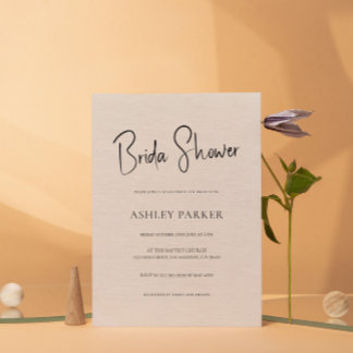 ベージュリネンシンプルブラックスクリプトバチェロレッテ 招待状