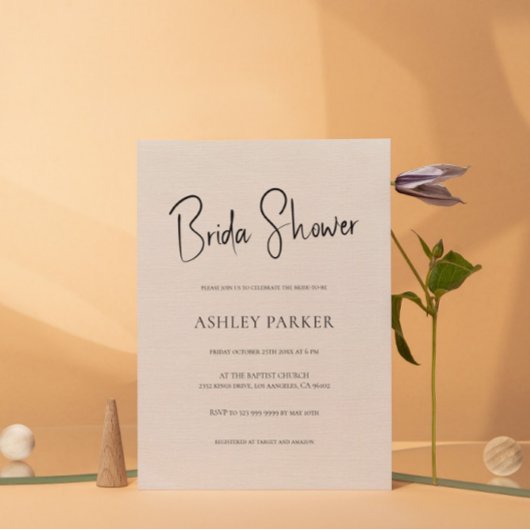 ベージュリネンシンプルブラックスクリプトバチェロレッテ 招待状