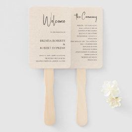 ベージュリネンシンプルブラックスクリプト結婚ズハンドファン ハンドファン