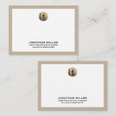 ベージュリネントリミングノートカード(金ゴールドロゴ付き) ノートカード (正面/裏面)