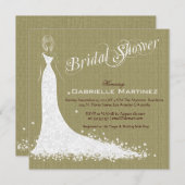 ベージュリネンバーラップ&ホワイト結婚ズドレス招待状 招待状 (正面/裏面)