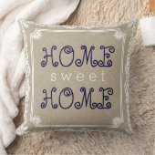 ベージュリネンホワイトフレームホームスウィートホーム クッション (ブランケット)