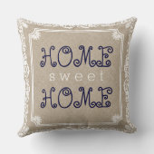 ベージュリネンホワイトフレームホームスウィートホーム クッション (裏面)