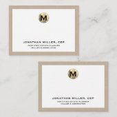 ベージュリネンラグジュアリー金ゴールドイニシャルロゴ ノートカード (正面/裏面)