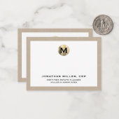 ベージュリネンラグジュアリー金ゴールドイニシャルロゴ ノートカード (正面/裏面インサイチュ)