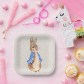 ベージュリネン背景付きピーター ペーパープレート (パーティー)