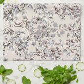 ベージュリネン&グレイエレガントディナティフローラルパターン キッチンタオル (折り畳み)