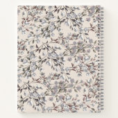 ベージュリネン&グレイエレガントディナティフローラルパターン ノートブック (裏面)