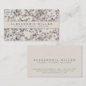 ベージュリネン&グレイエレガントディナティフローラルパターン 名刺 (正面/裏面)