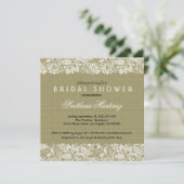 ベージュリネン&ホワイトレースブライダルシャワー招待状 招待状 (スタンド正面)