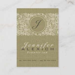 ベージュリネン&ホワイトヴィンテージリネン&レース2 名刺