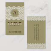 ベージュリネン&ホワイトヴィンテージリネン&レース 名刺 (正面/裏面)